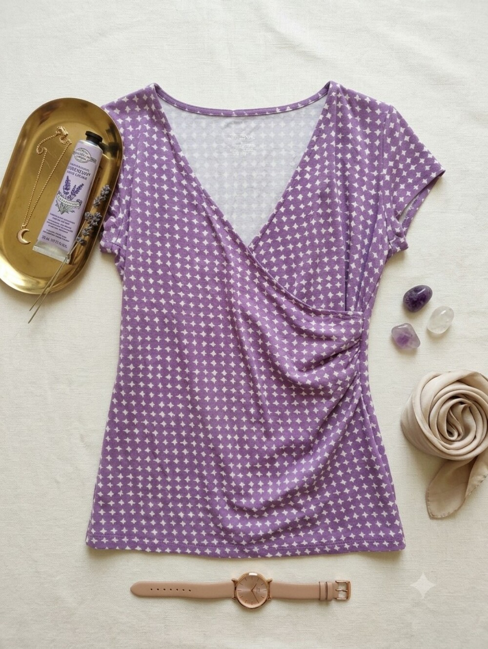 Merona Lavender Wrap-Style Short Sleeve Top